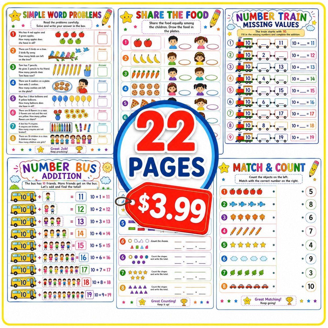All-in-One Kindergarten Learning Pack | 22 Fun & Engaging Worksheets 