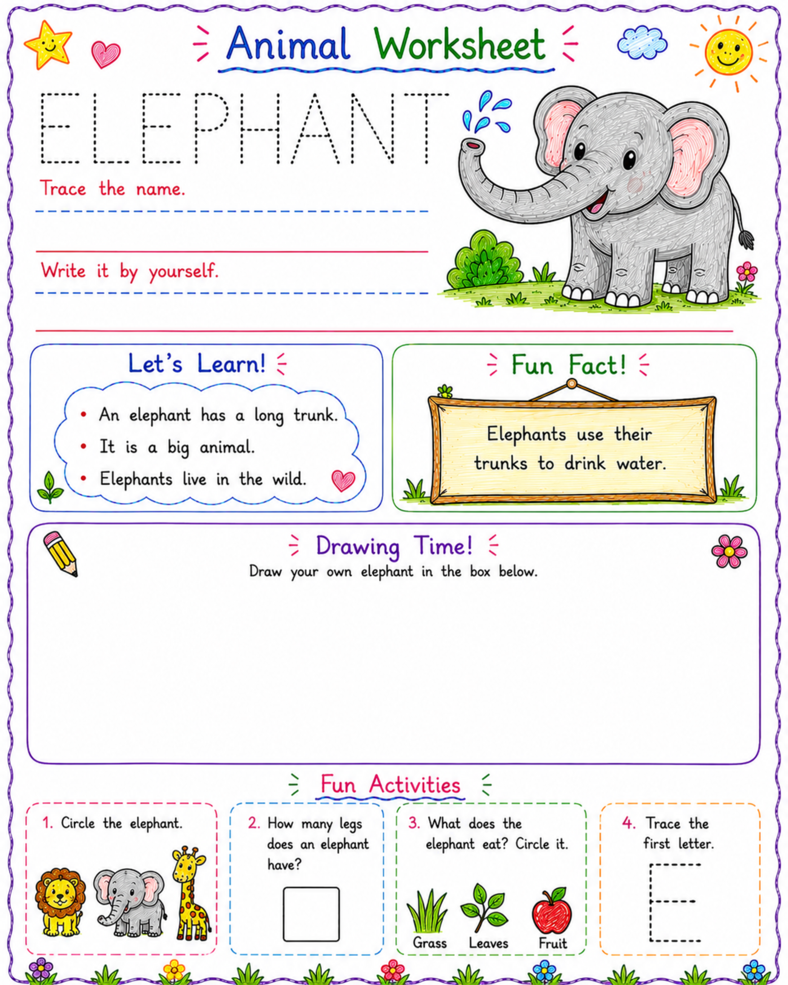 Kindergarten Animal Worksheet Pack 15 Printable Preschool Activities ...