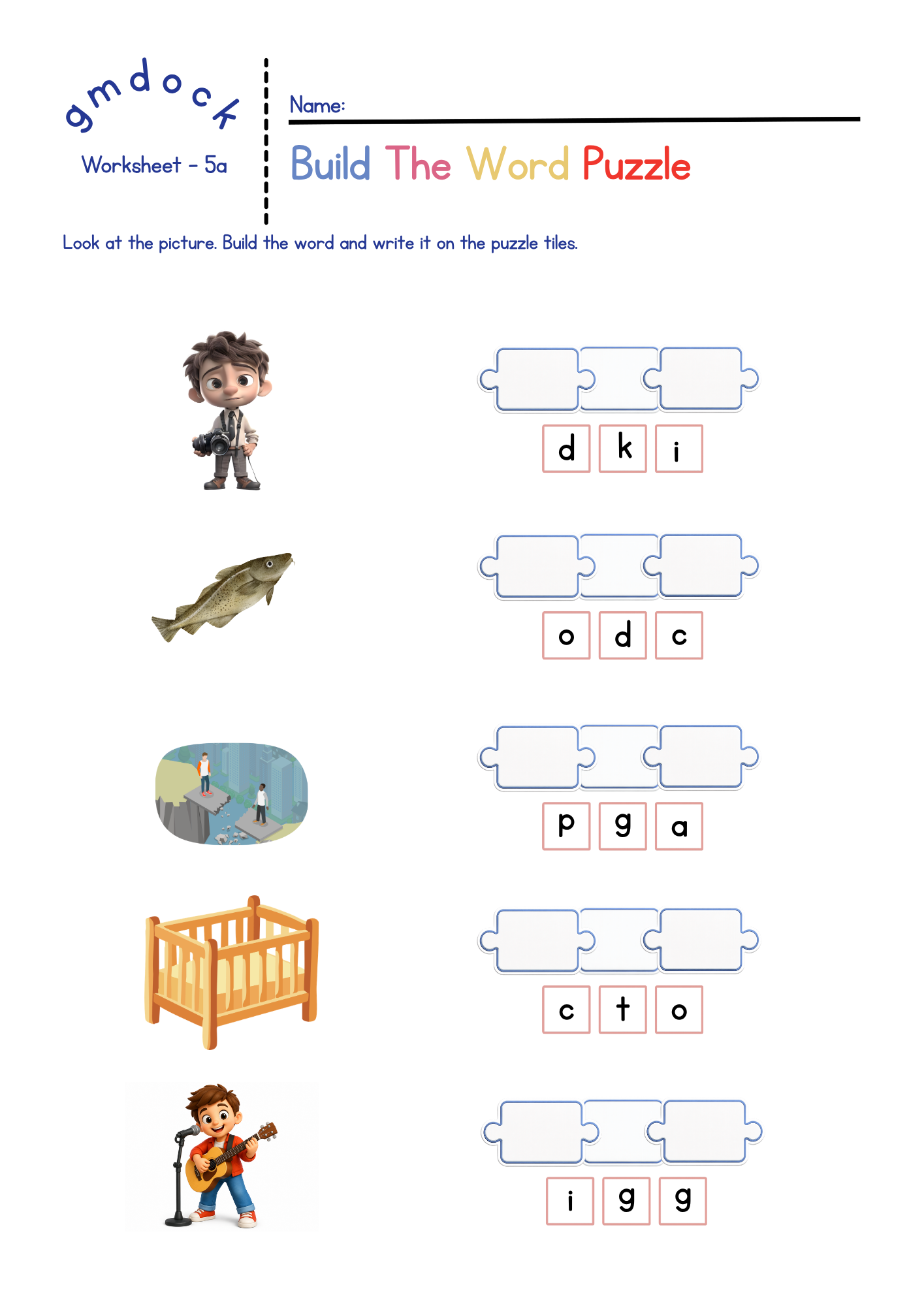 Science of Reading Aligned CVC Blending Worksheets | gmdock Phonics Activities for Kindergarten & Preschool | Beginning Reading Practice | Learn to Read Printable PDF – page 1