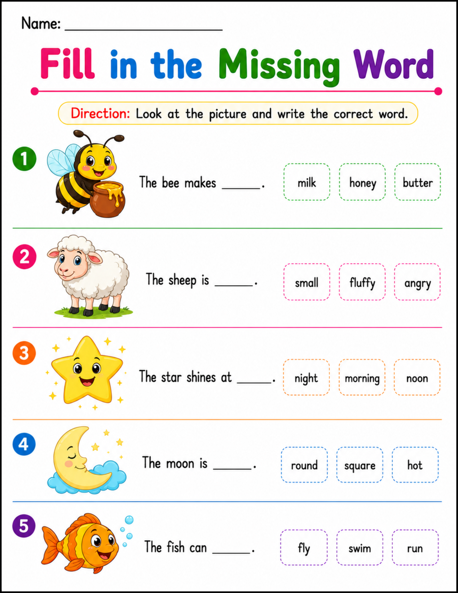 Kindergarten Reading Comprehension Bundle - Cut & Paste, Picture Clues, Match the Sentences Worksheets – page 3