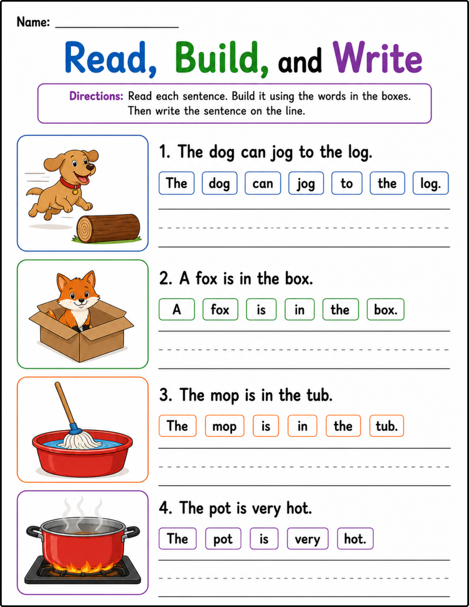 CVC Word Family Activities Bundle | Read Build Write & Color by Code Worksheets | Kindergarten Phonics Pack – page 1